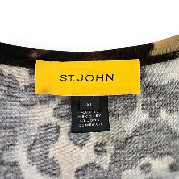 St. John Leopard Print Short Sleeve T-Shirt Blouse Embellished Womens XL Stretch - Picture 2 of 10